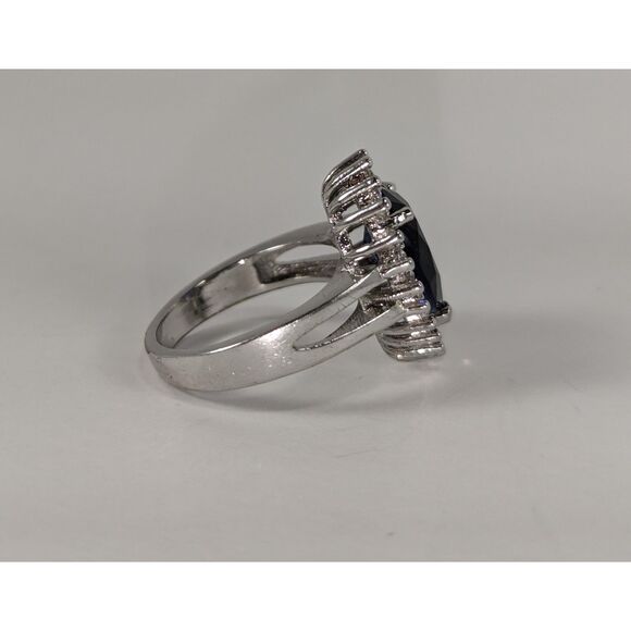 Teardrop Sapphire Blue and Clear Rhinestone Ring  Size  7.25 - Picture 8 of 10